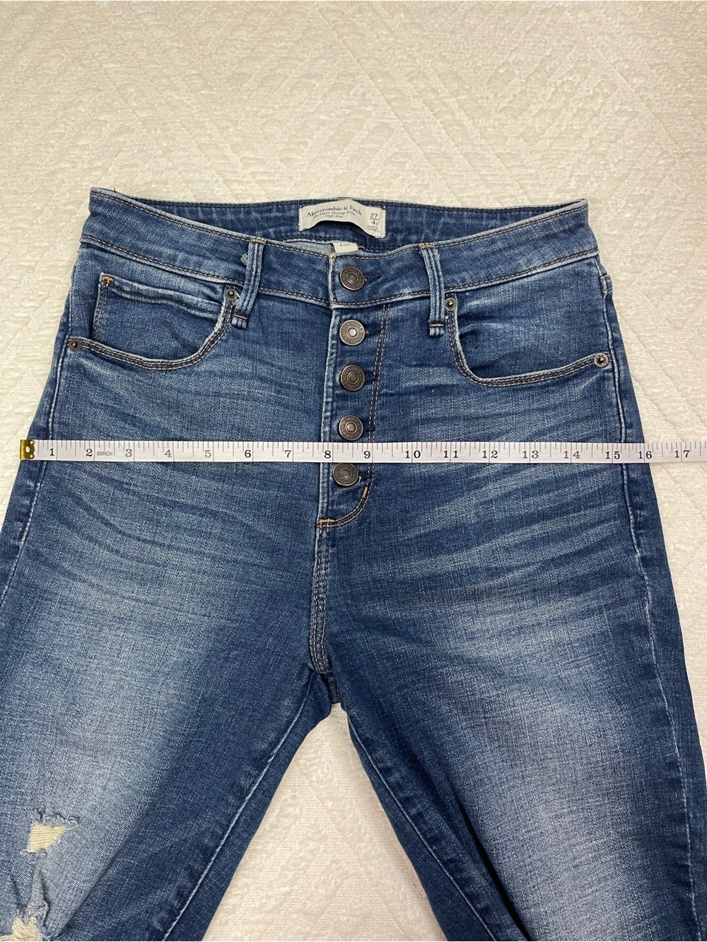 Abercrombie & Fitch Curvy High Rise Distressed Skinny Blue Jeans Size 27 Short - Picture 11 of 14